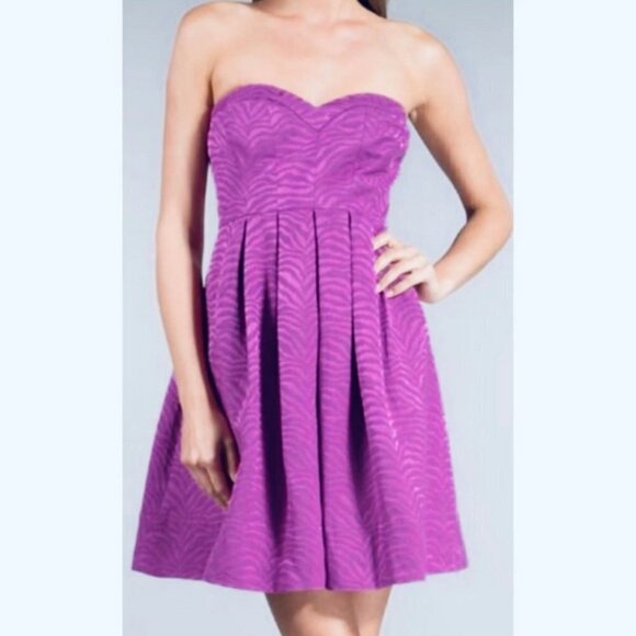 Rebecca Taylor Strapless Silk Blend Zebra Print Dress Mini Dress w/ Pockets Prom - Picture 2 of 15